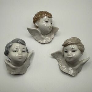 Vintage Lladro Handmade Angel Cherub Head Wall Pocket Set of 3 Spain